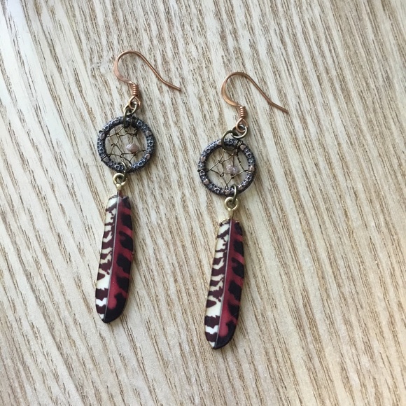 Hand Crafted Bohemian Dream Catcher Diamond Earrings w/ Falcon Feather Charms - Picture 5 of 12